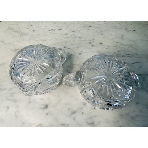 EUC American Brilliant Cut Crystal Glass Pinwheel Creamer Sugar Bowl Set ABP - Picture 7 of 16